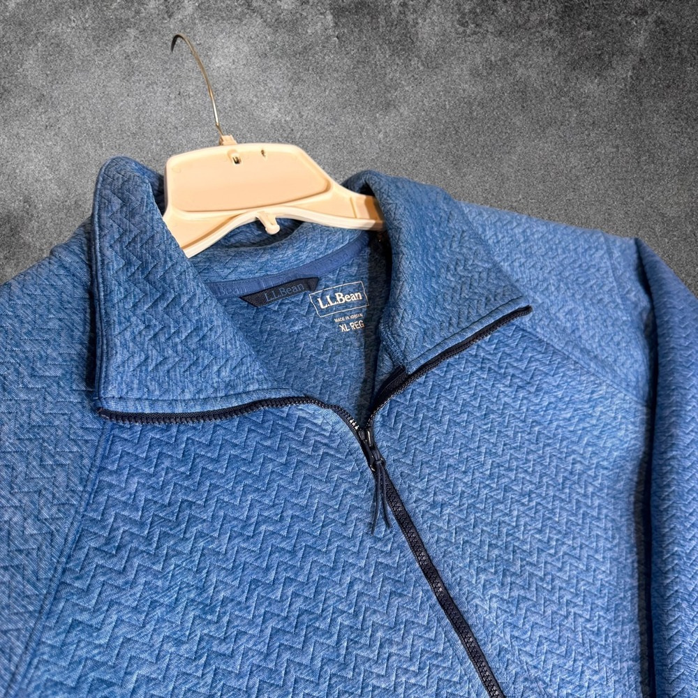 L.L.Bean Womens XL Quarter Zip Pullover Blue Textured Trail Layer Outdoor Hiking